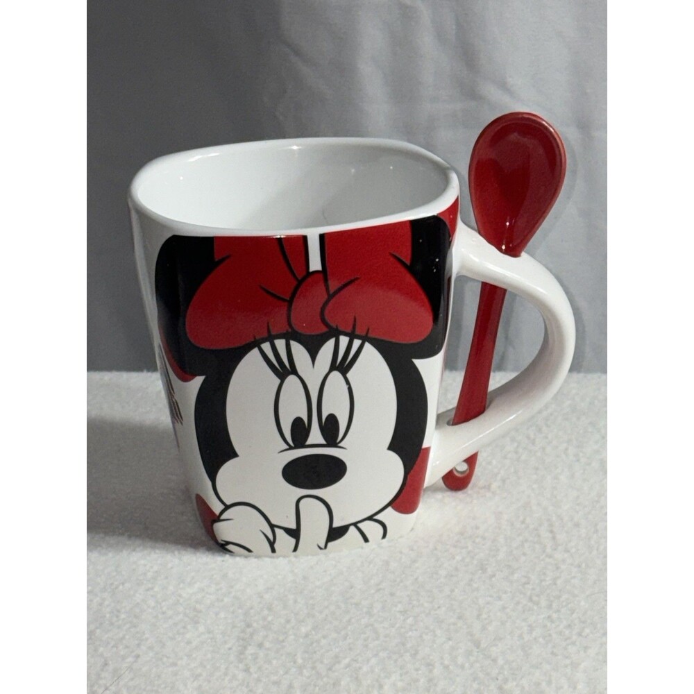 Disney Minnie Mouse Mug w/ Spoon “Shhh I’m Taking a Time Out” Red Polka Dot Cup
